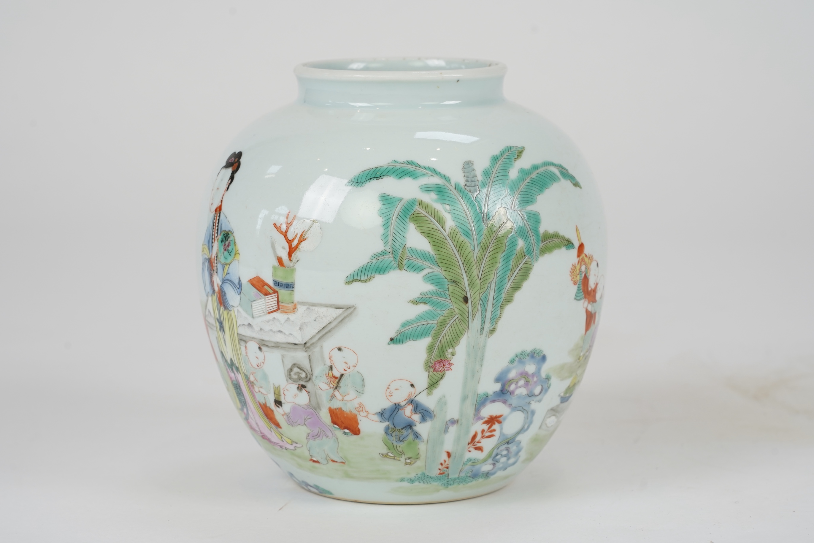 A Chinese famille 'boys' ovoid jar